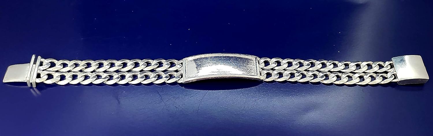 16 mm Heavy Solid Sterling Silver Double 2 Row Curb Link ID Bracelet Handmade in USA 8 Inches 39 Grams