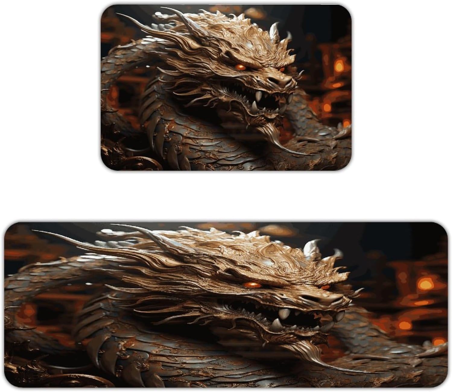 Golden Dragon on Red Background Kitchen Mats with 2PCS Non-Slip Washable,Kitchen Rug Heavy Duty Durable, Floor Mats for Kitchen,Office,Sink,Laundry