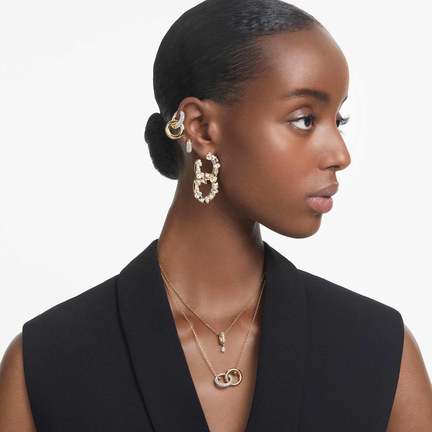 Swarovski Dextera Hoop Earrings, Pavé, White, Gold-tone Finish - Image 6