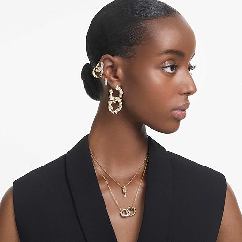 Miniatura 6 de Aretes de aro Swarovski Dextera, pavé, blanco, acabado en tono dorado