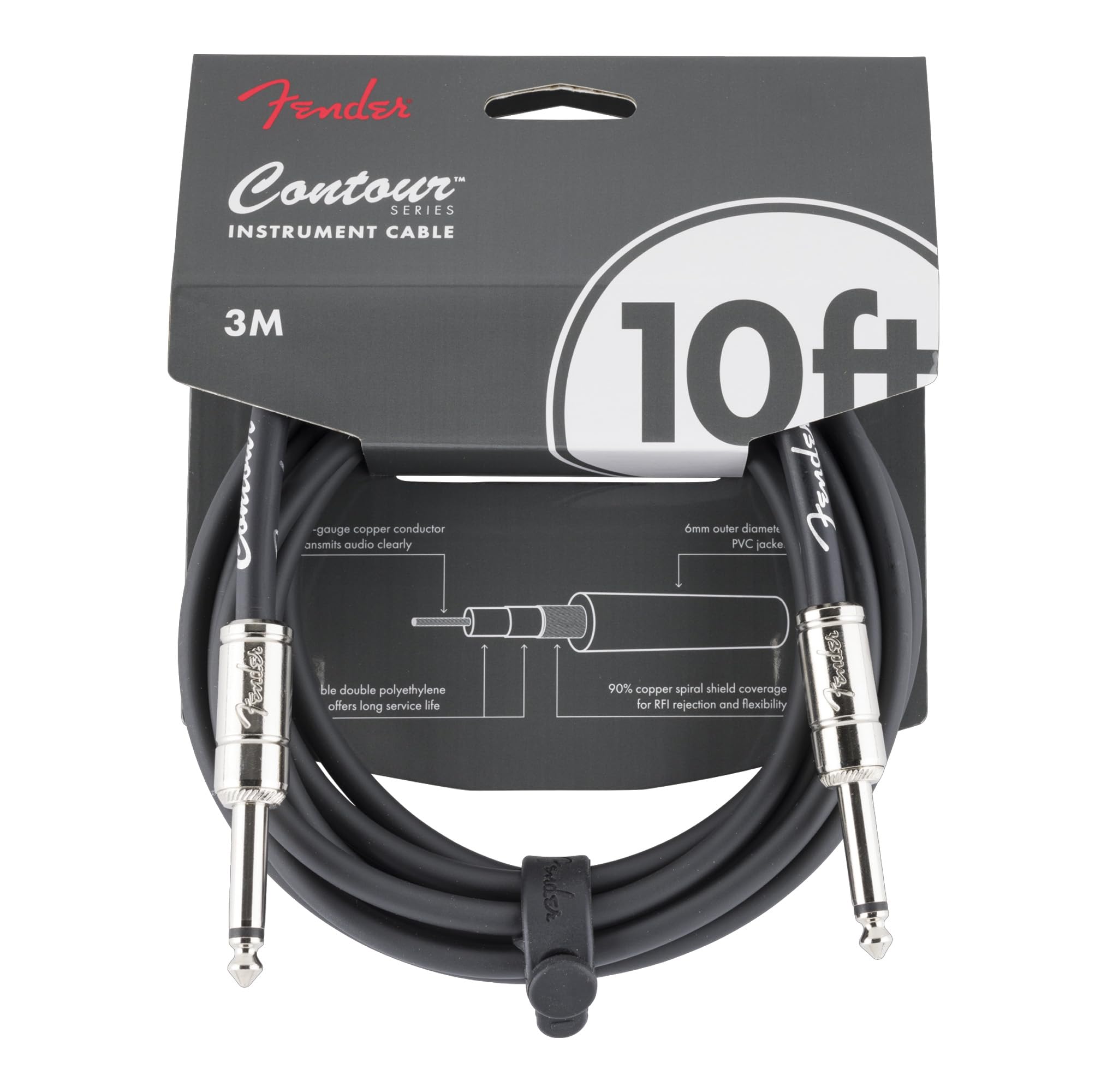 Fender 10' Contour Instrument Cable, Black