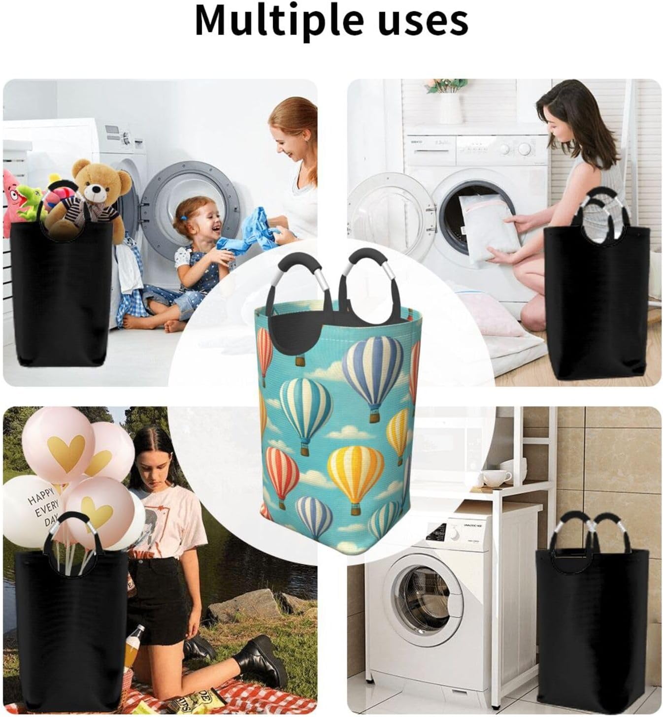 50l Laundry Basket Colorful Balloon Waterproof Laundry Hamper Foldable Clothes Laundry Bag With Handles