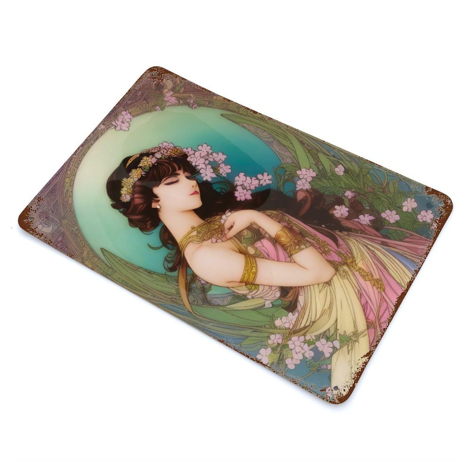 Garage Style Art Nouveau Persephone Vintage Rust Metal Sign 11.8"x7.9", Retro Wall Decor for Bar And Workshop