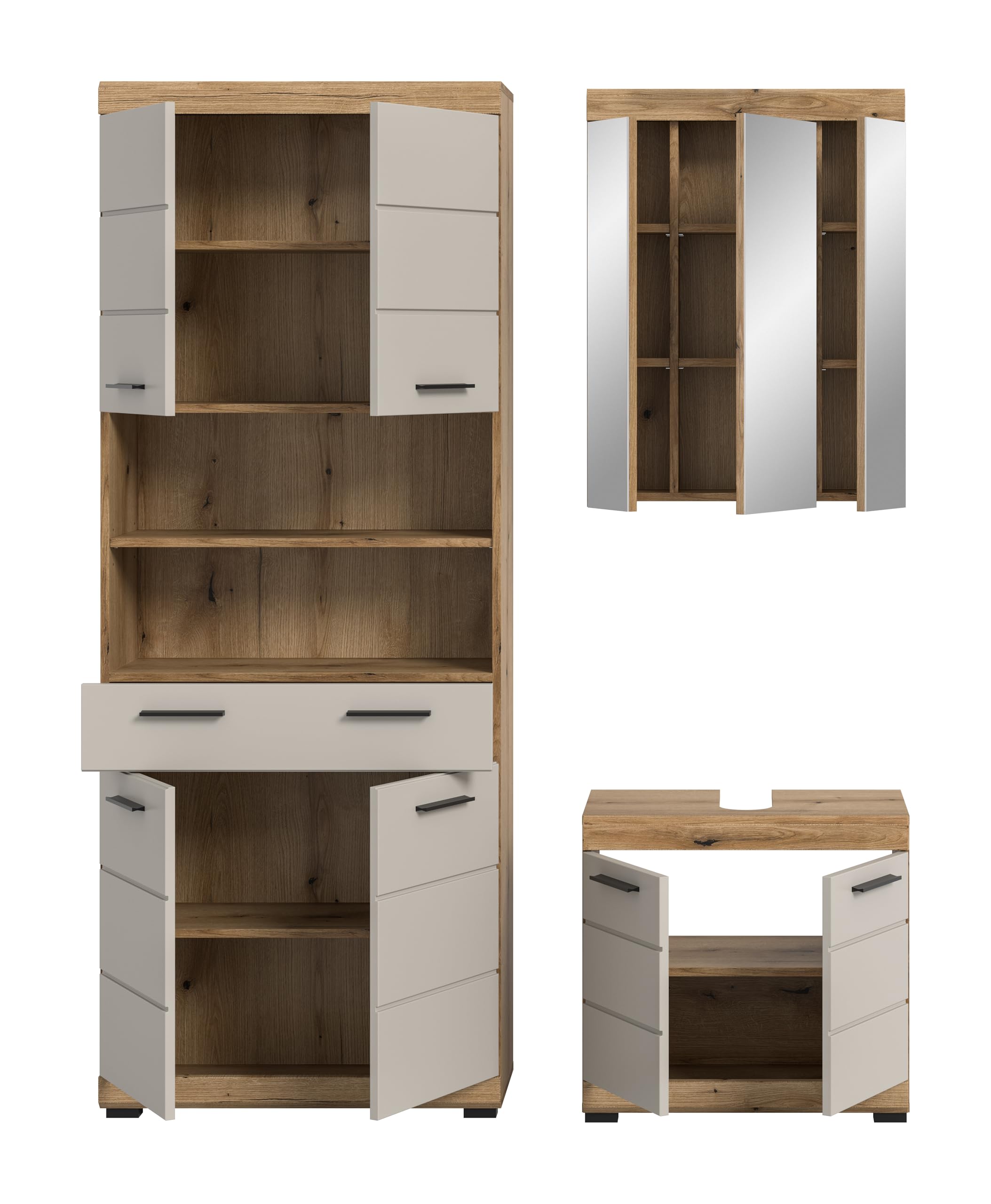 xonox.home – Badkombination Scout 149x191x34 cm in Evoak Oak und Kaschmir Nachbildung matt – Elegantes Set mit natürlichem Holz-Look – geradlinig – Bild 3