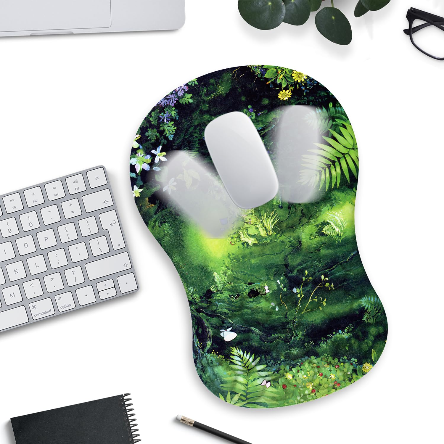 Bonita alfombrilla ergonómica para mouse verde con espuma viscoelástica, diseño de plantas verdes de anime Kawaii, soporte de muñeca, decoración de escritorio, oficina, para niña, reposamuñecas para