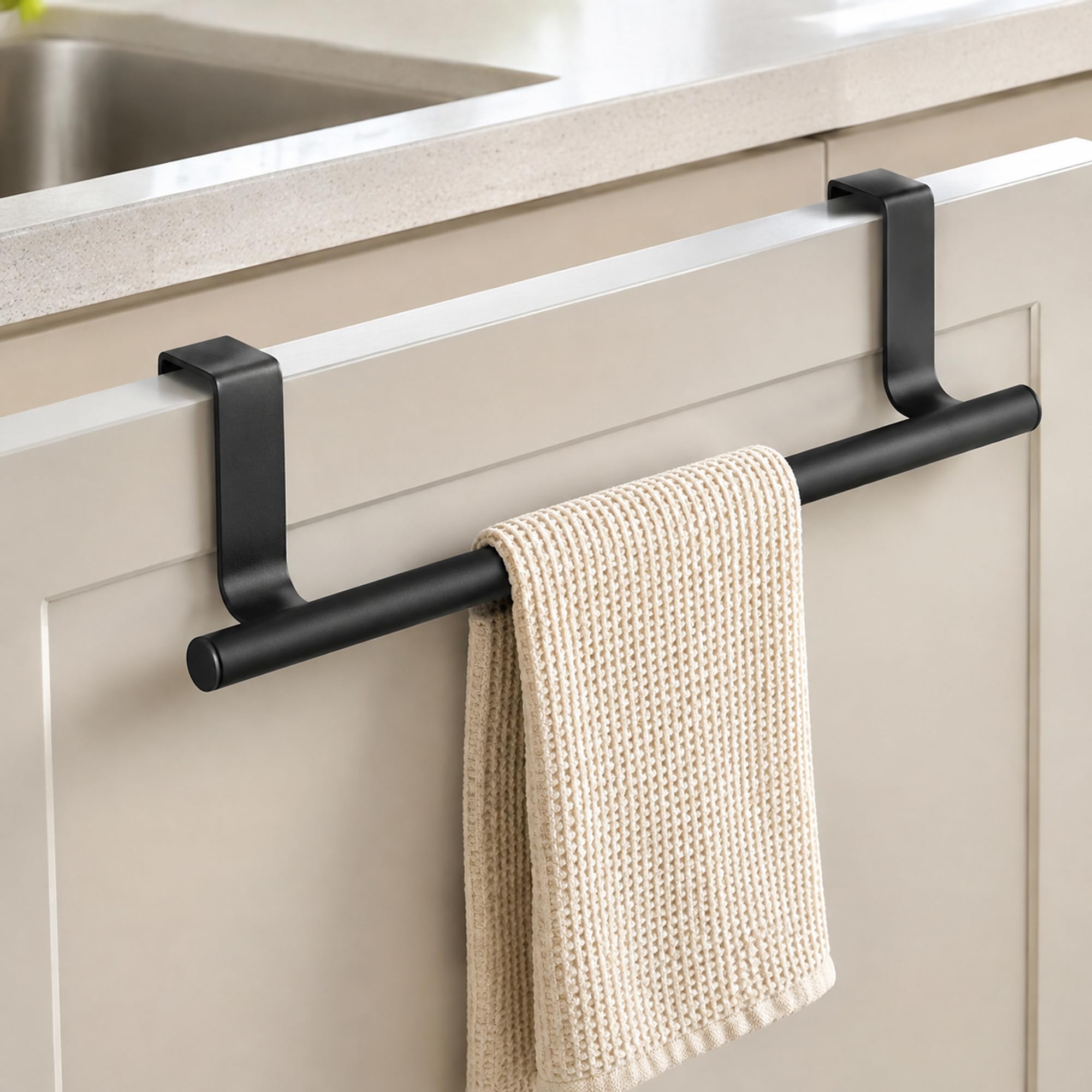 Stainless Steel Over-Cabinet Towel Bar, Hanging Storage Rack for Keeping Kitchen Towels within Reach during Cleanup