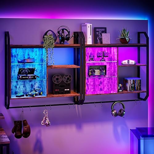 Miniatura 4 de Bestier Estantes flotantes LED para cocina, estantes industriales de 34 pulgadas con estantes de vidrio ajustables, estante montado en la pared con