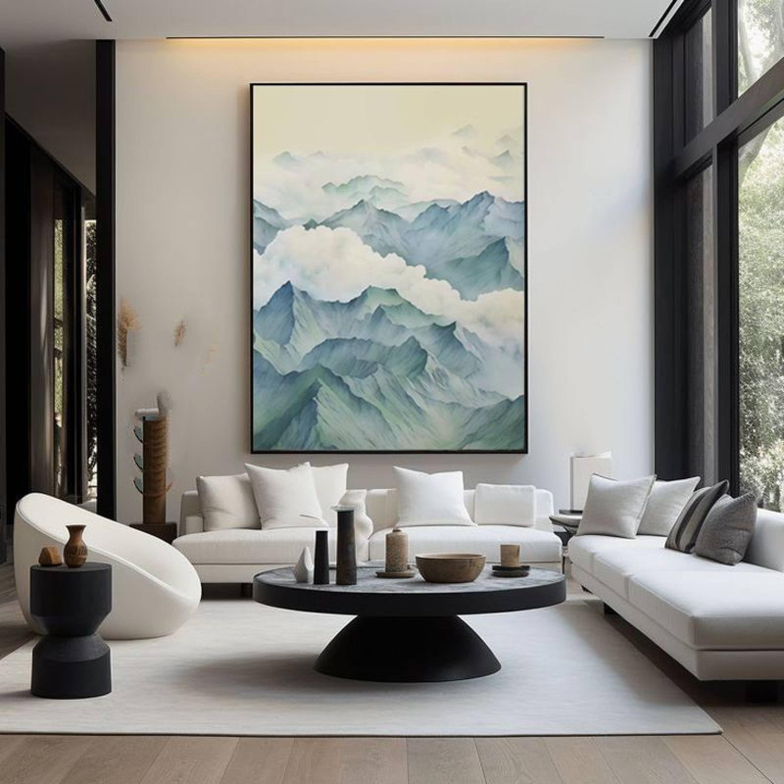 Grande peinture à l'huile texturée paysage abstrait tableau art mural de luxe