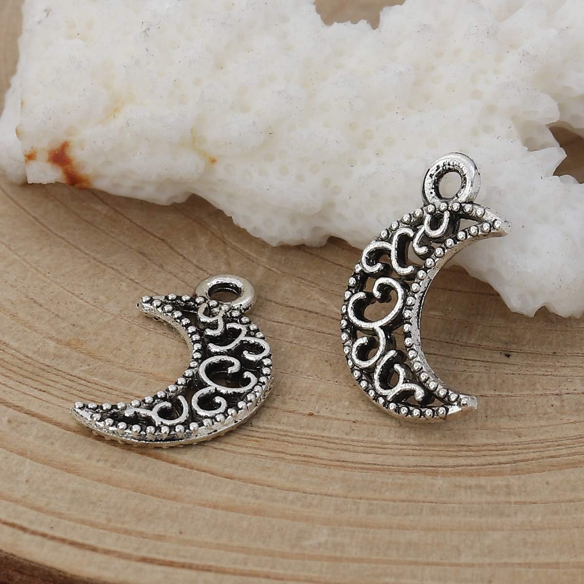 PEPPERLONELY 50pc Antiqued Silver Alloy Galaxy Charms Half Moon Charms Pendants 18x11mm (6/8" x 3/8") - Image 3