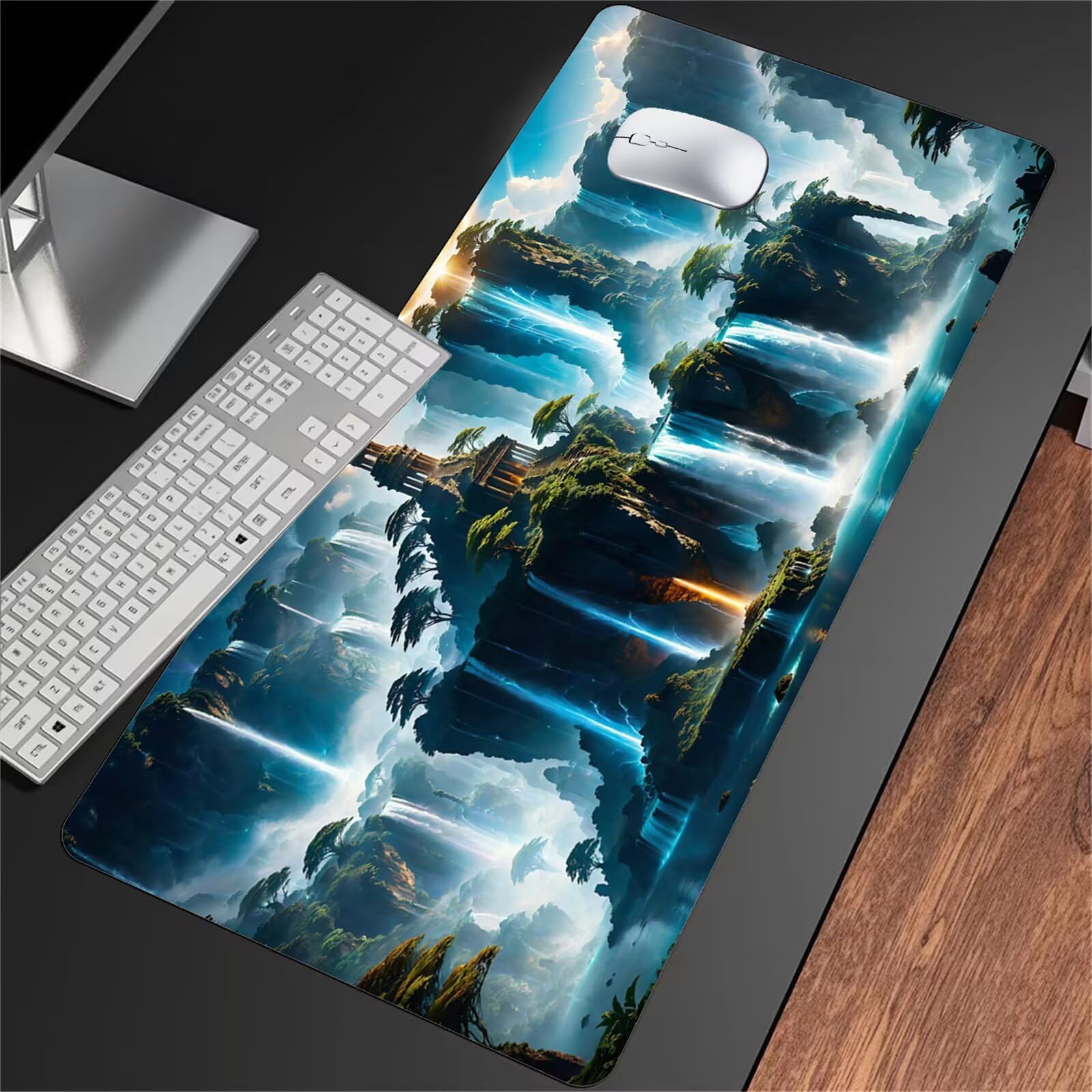 Duża podkładka pod mysz do gier 1200 x 600 x 3 mm podkładka pod mysz XXL, podkładka pod mysz do gier z zszytymi krawędziami i antypoślizgową gumową podstawą, do domu i biura (malownicze wodospady)