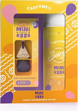 Carfume Mini Choc Eggs Car Air Freshener Gift Set | Limited Edition Scent | Sweet Cocoa, Honey & Vanilla Fragrance - Hanging Diffuser & Surge Can - Luxury Unisex Car Accessory Gift