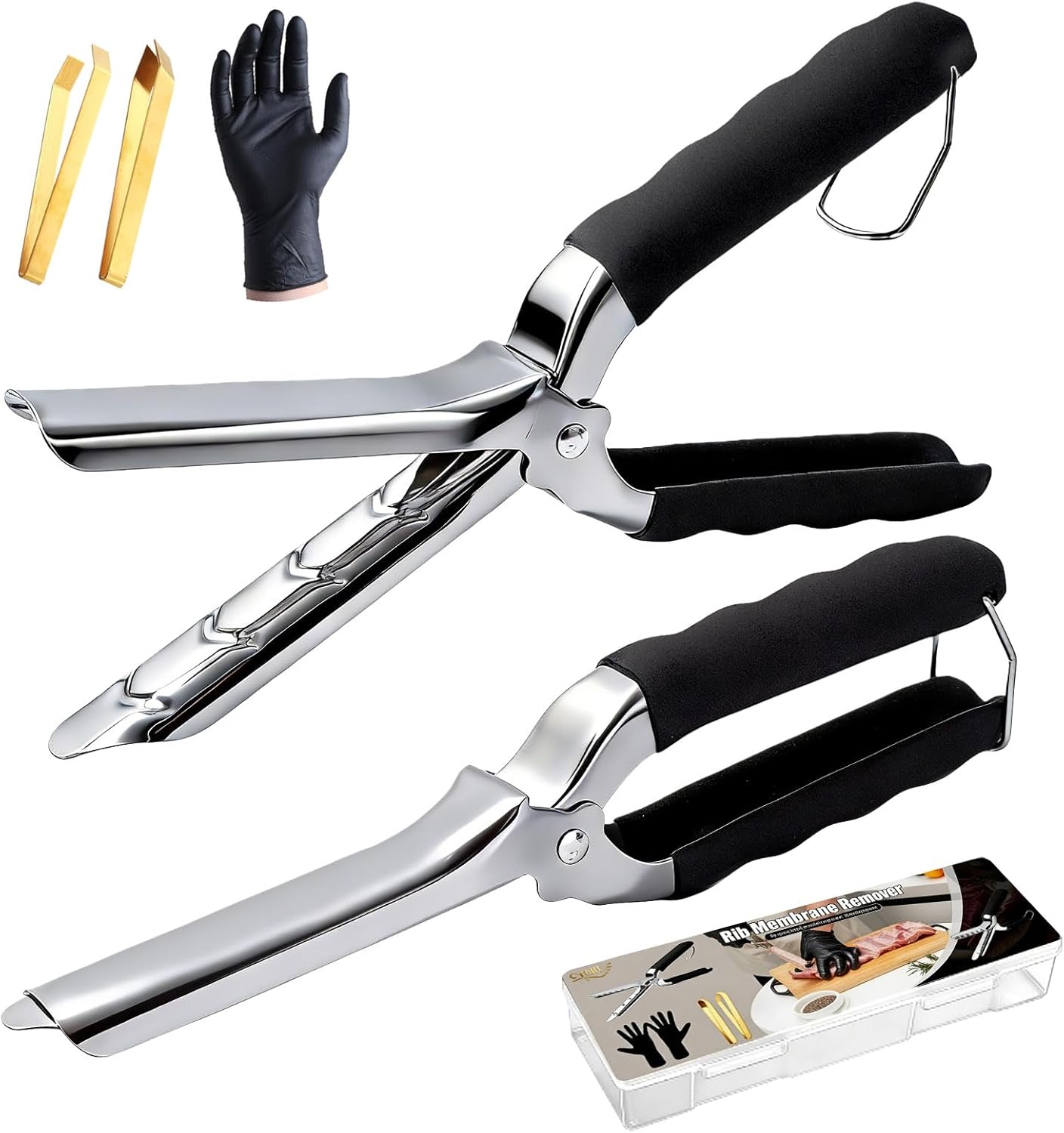 New Rib Membrane Stripping Tools,304 Food Grade Stainless Steel Membrane Removal Tools,with Tweezers and Gloves for Easy Rib Skin Removal,for Home Cooking Grilling and Catering