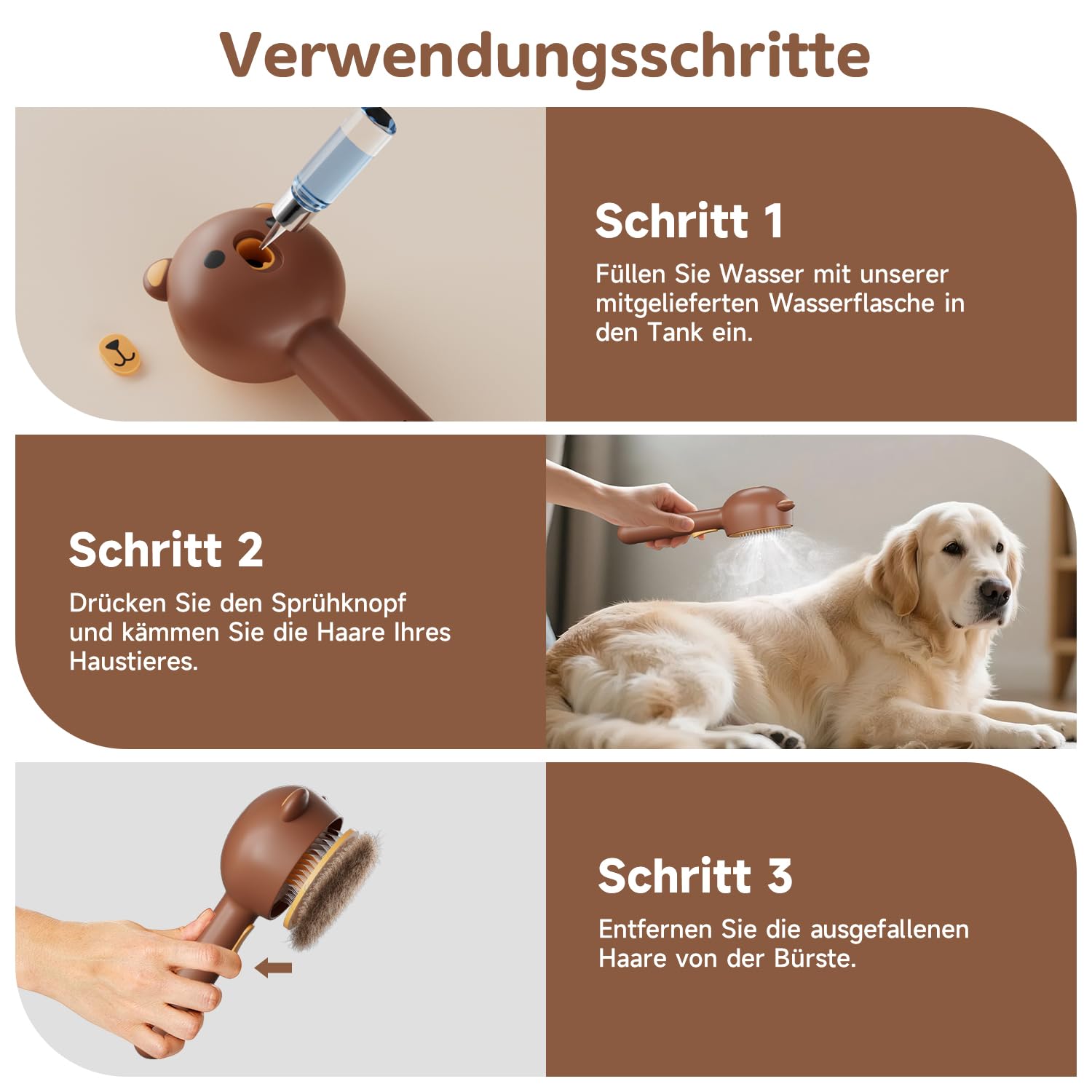 Katzenbürste mit Dampf, Dampfbürste Katze für Langhaar und Kurzhaar Hunde Katze, Cat Steam Brush mit Spray und Wassertank, USB Aufladbar, 2 Einstellung, für Massage, Pflege, Haarentfernung