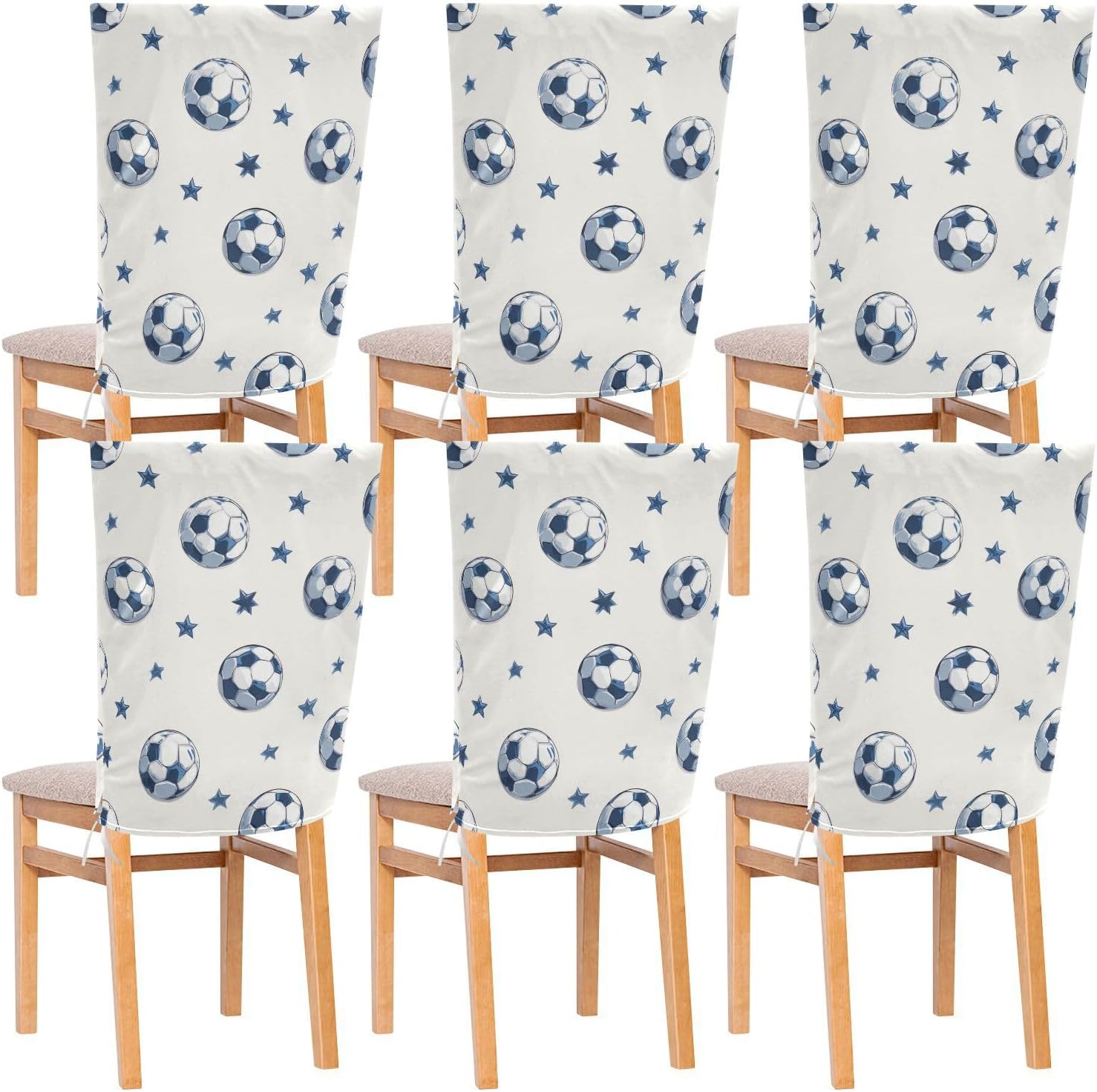 ALAZA Soccer Balls Stars Chair Back Cover Set of 6, Washable Reusable Removable Chair Slipcovers Decorative Chair Cover for Home Kitchen Wedding Party