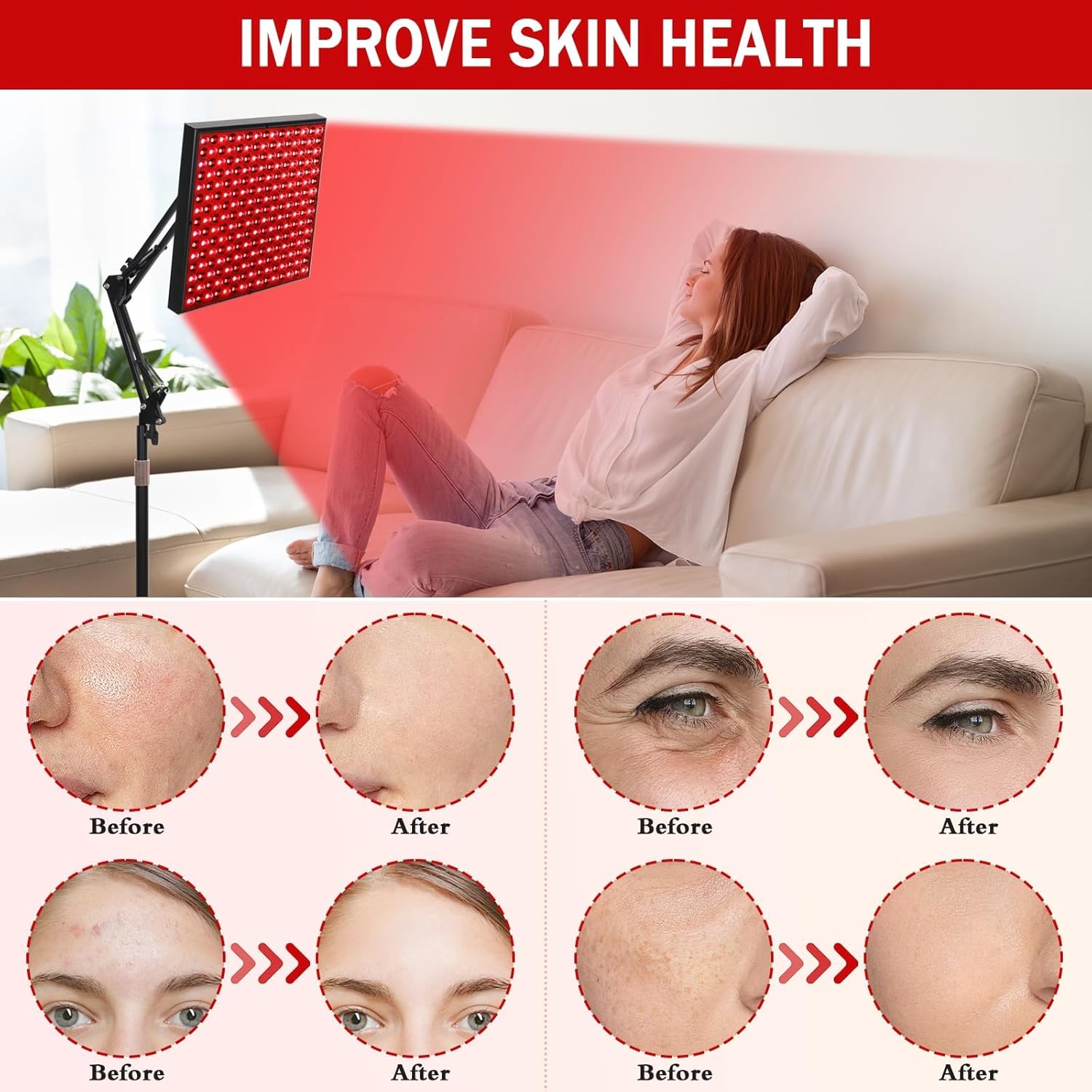 Red Light Therapy for Body and Face,660nm and 850nm Near Infrared Red Light Therapy Device,Red Light Therapy Panels with Adjustable Stand for Skin, Muscles Pain, 12.2" Square