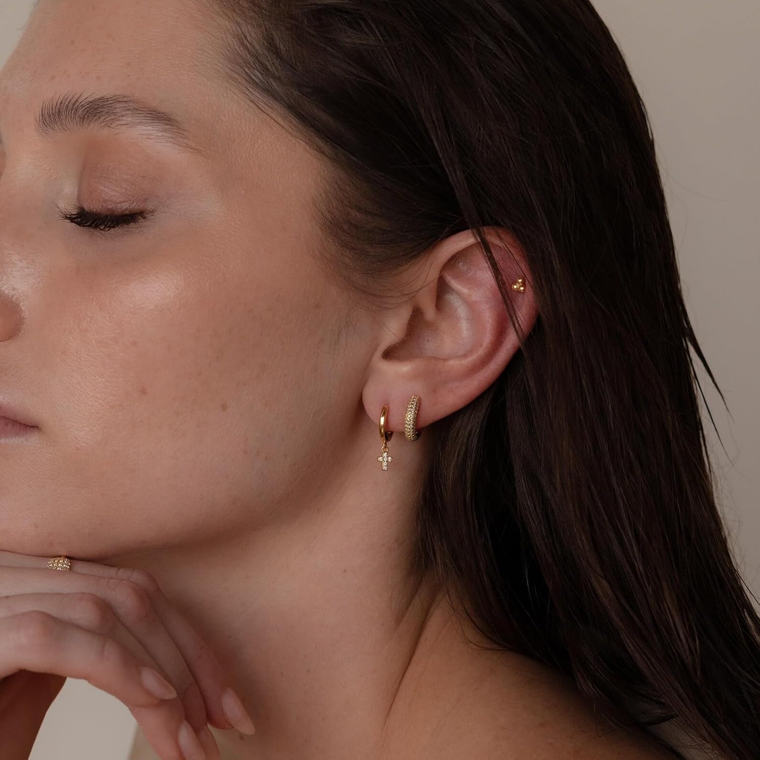CAITLYNMINIMALIST 18K Gold Plated Sterling Silver Dainty Opal Pearl CZ Diamond Dangle Drop Mini Hoop Huggie Earrings