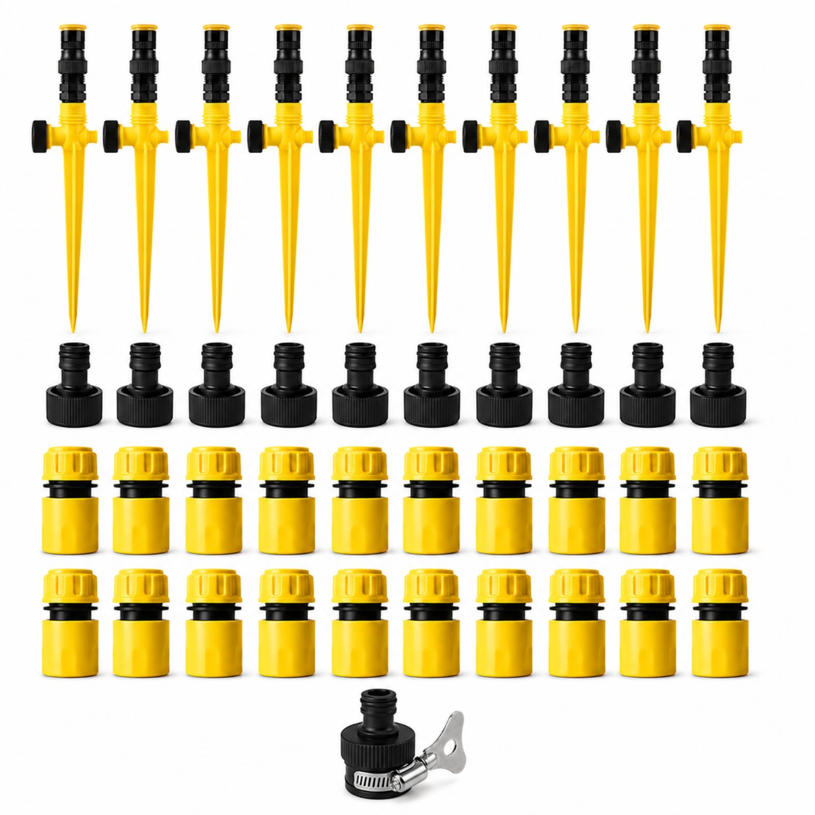 360° Rotierender Rasensprenger mit Verstellbarem ABS-Sprühkopf und Gartenschlauchanschluss für Rasen, Pflanzen, Blumen und Gemüse (10pc Yellow Threaded Scatter Stake Set)