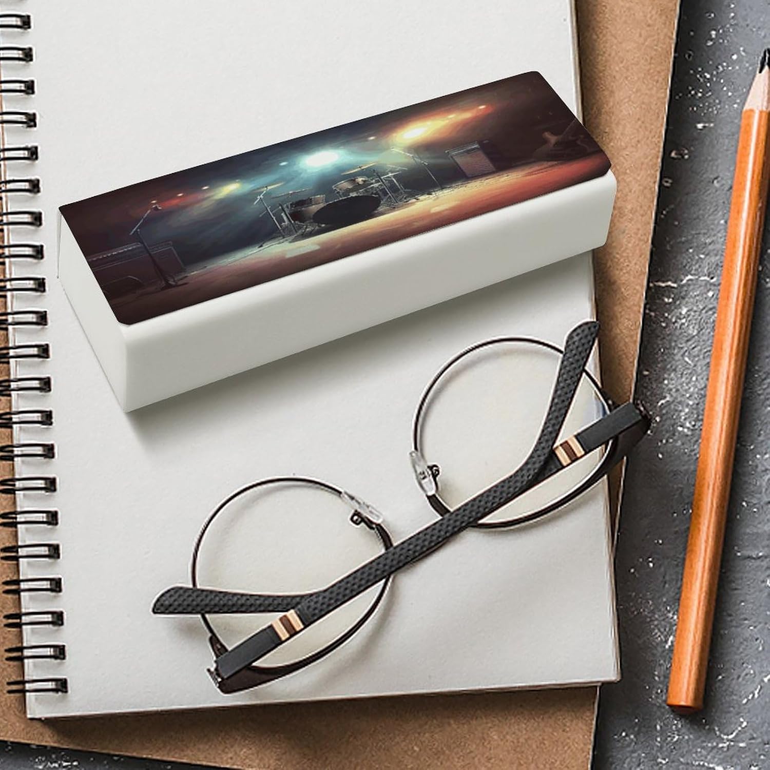 Leather Hard Shell Eyeglass Case with Cleaning Cloth for Women Men image 4