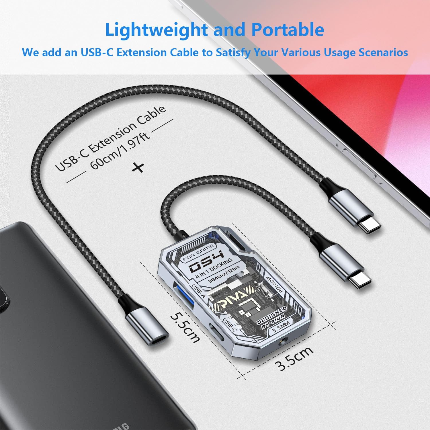4 in 1 USB C to 3.5mm Headphone Adapter & Charger Adapter, USB C to 3.5mm Audio & PD 100W Fast Charging OTG Dongle, Compatible with iPad Pro/Air 5, MacBook, Galaxy S23, Pixel 7