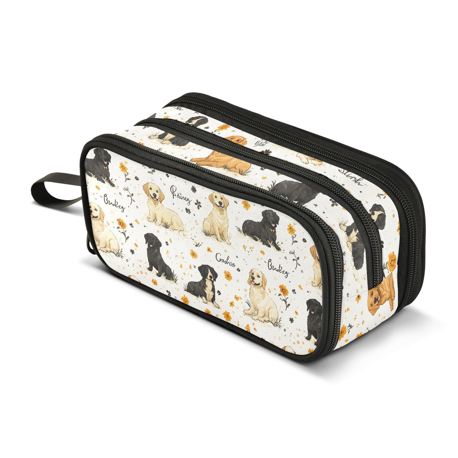Mnsruu Labrador Floral Name Pencil Case Large Capacity Pen Bag Girls Boys Pencil Pouch Stationery Organizer Holder Zipper Pen Case for School Office