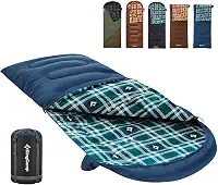 KingCamp Saco de dormir de flanela de algodão, sacos de dormir grandes e altos para adultos clima frio, zíper juntos para saco de dormir 2P para 4 estações, leve, resistente à água para mochila de