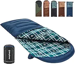 KingCamp Saco de dormir de flanela de algodão, sacos de dormir grandes e altos para adultos clima frio, zíper juntos para saco de dormir 2P para 4 estações, leve, resistente à água para mochila de
