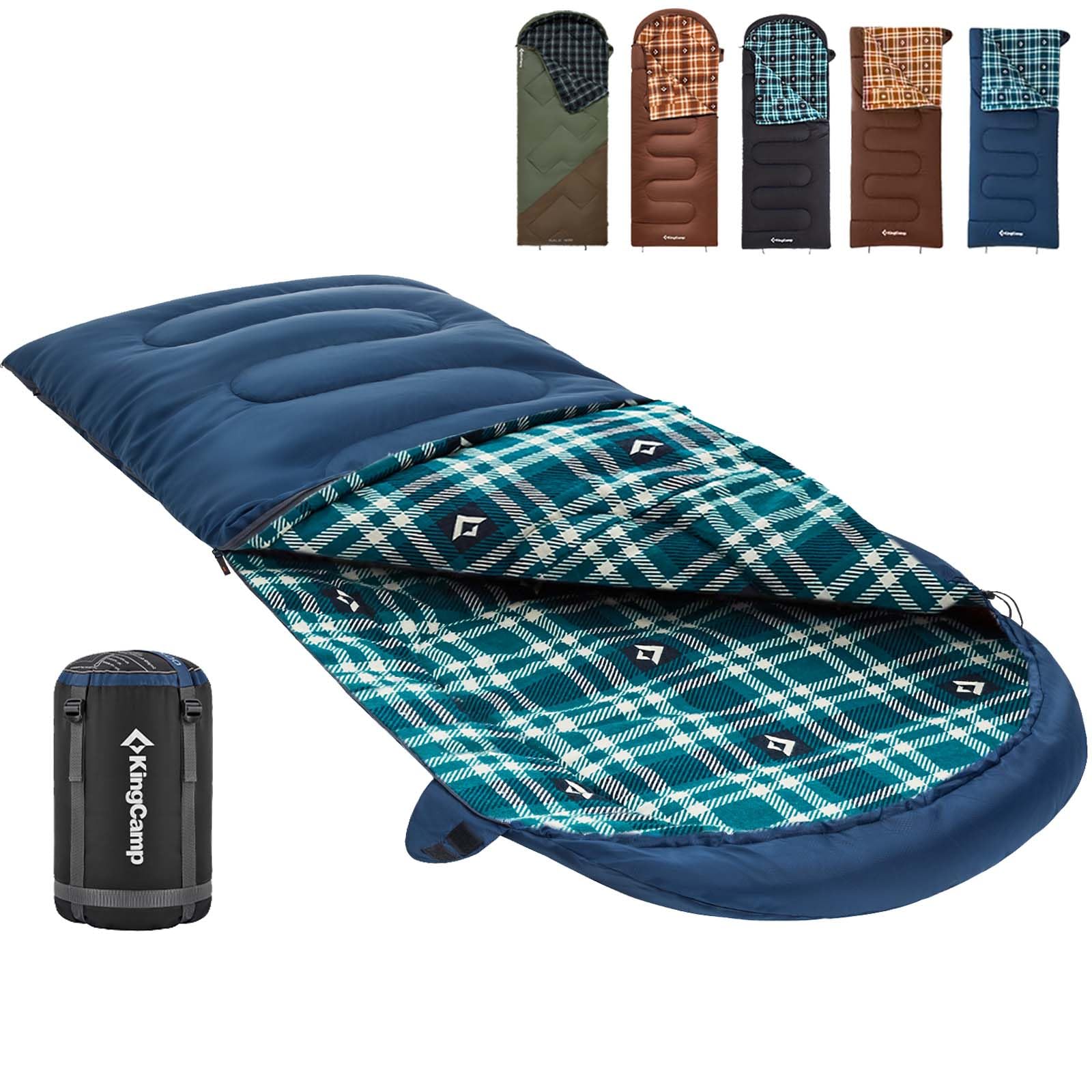 KingCamp Cotton Flannel Sleeping Bag, 90x35 Sleeping Bags for Adults Cold Weather, Big and Tall, Zip Together for 2P Sleeping Bag for 4 Season, Lightweight, Water Resistant for Camping Backpacking