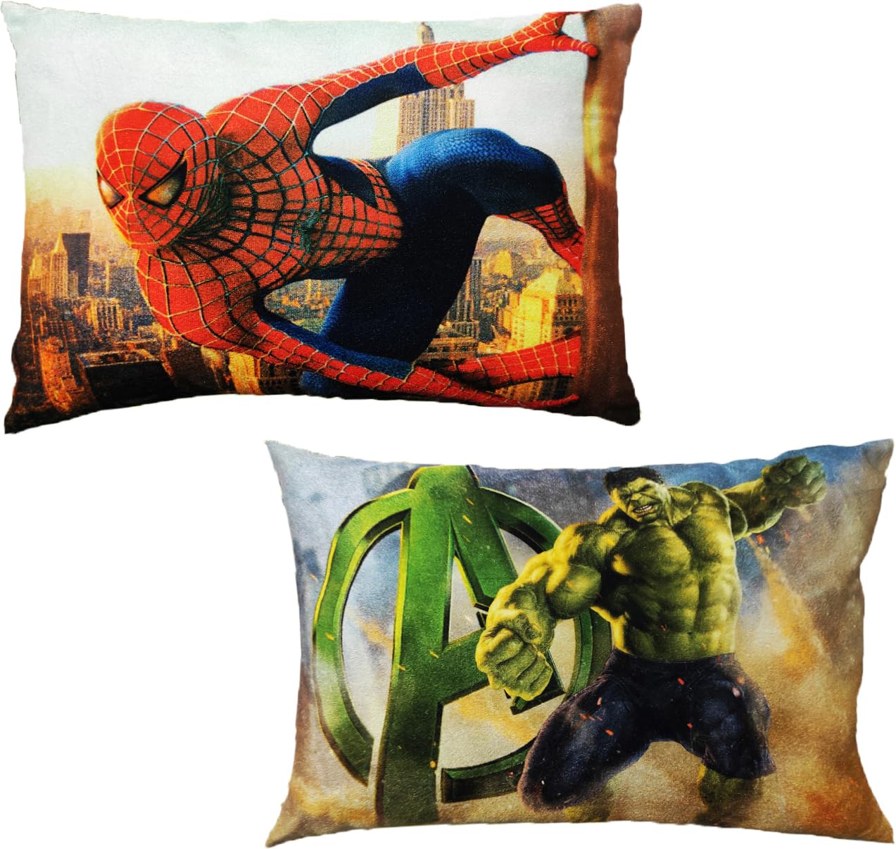 Nitsha Printed Super Hero Characters Cushion Decorative Throw Pillow for Sofa, Home, car, Decorative Square Cushion Gift for Boys Girls Kids Friends (Size 12x16 Inch) SM1 and HL (Pack of 2)