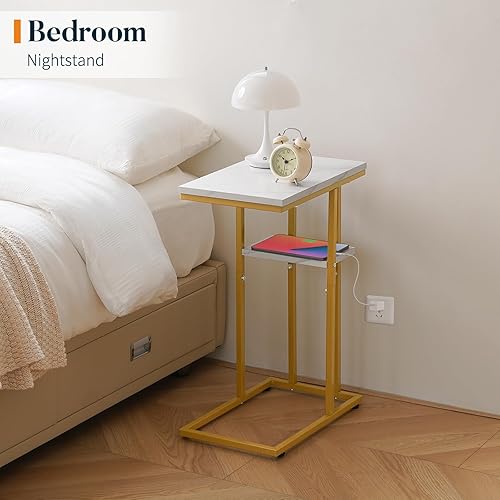 Miniatura 6 de Yoobure Mesa auxiliar en forma de C, mesa auxiliar para sofá y cama, mesas auxiliares pequeñas para espacios pequeños, sala de estar, dormitorio,