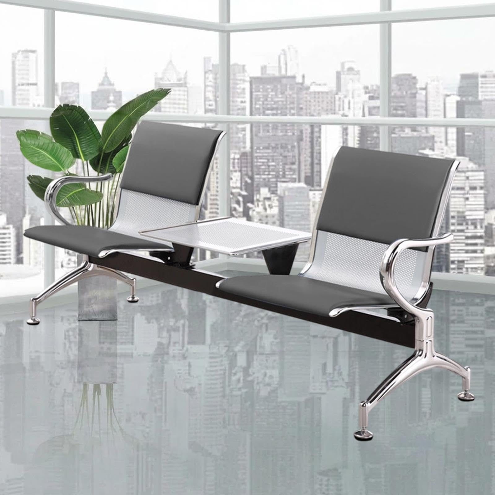 Warteraum Stühle mit Tisch, 2 Sitzer Empfangsbank Edelstahl Wartebank