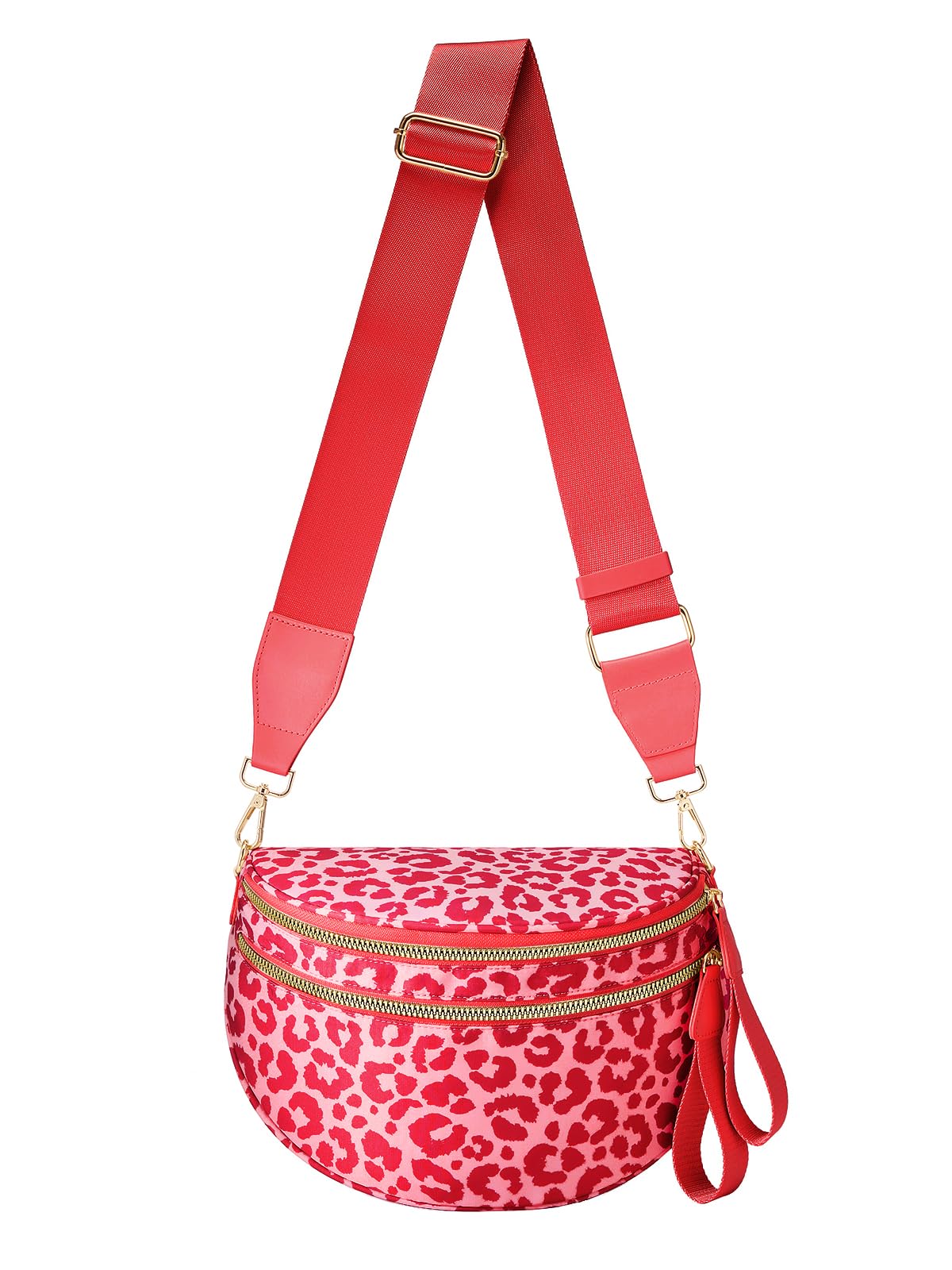Pure Colour Crossbody Bag Bum Bag for Women,Spacious Purse Fanny Packs Belt Bag,Oversized Bum Bag (Red Leopard Bum Bag)