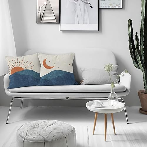 Miniatura 2 de Funda de almohada decorativa abstracta de estilo bohemio, sol, luna, bosque, montañas, arte moderno, amanecer, puesta de sol, paisaje, para sofá,