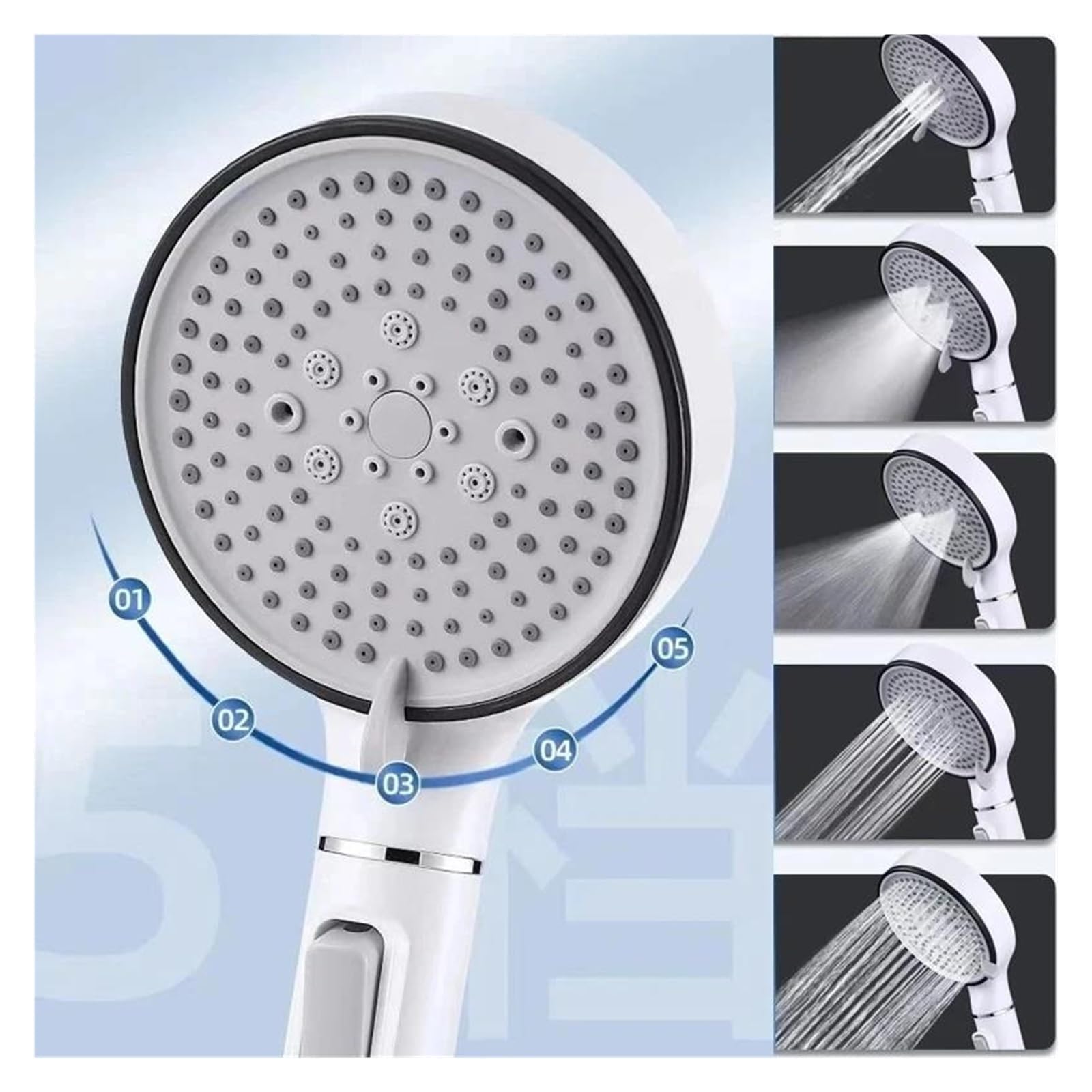 Soffione doccia per bagno con pulsante di arresto, soffione doccia con filtro a 5 modalità(Silver shower)