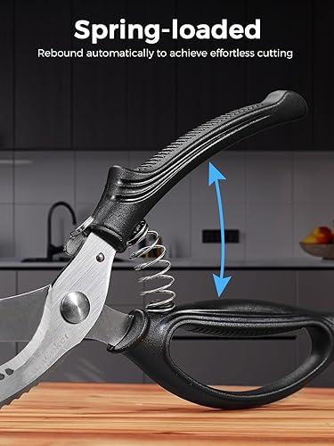 Miniatura 5 de SimCoker Tijeras de cocina resistentes con mango antideslizante y bloqueo de seguridad, tijeras para aves de corral para carne, pollo, hueso, aves