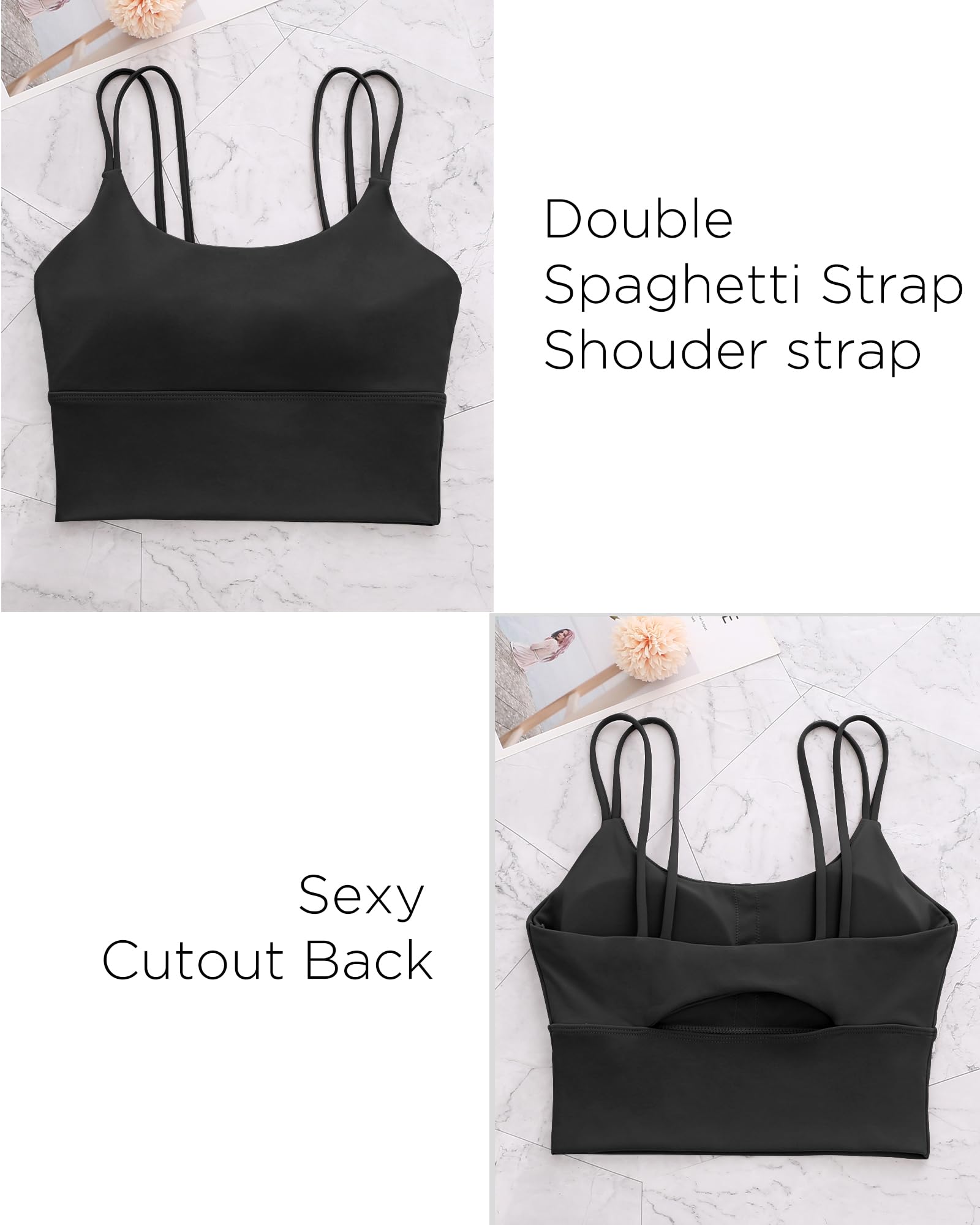 Everrysea Sujetadores Deportivos para Mujer, de Alto Soporte, para Entrenamiento, sin Mangas, con Tirantes Integrados, para Yoga, ombliguera Acolchada, Negro, Small