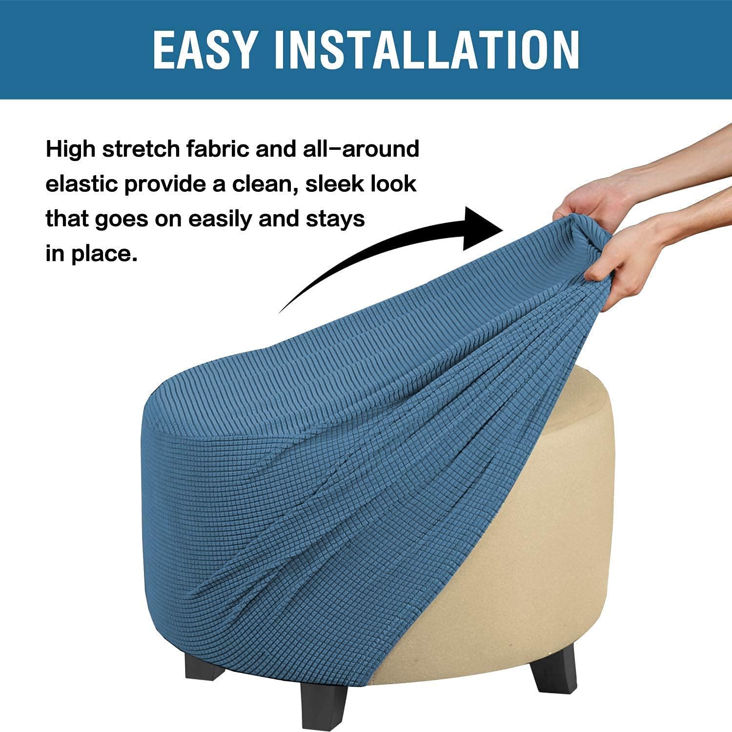 H.VERSAILTEX 1 Piece Sofa Cover for Armchair 32"-48" Bundle Round Ottoman Slipcover(Medium, Dusty Blue)