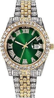 Luxury Wrist Watch – Full Studded Bezel x Emerald Green Dial x Gold & Silver Bracelet – Luxury Classic Design