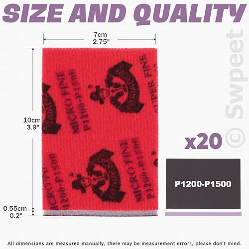 Miniatura 2 de Swpeet Juego de 21 almohadillas de lijado de esponja de lijado ultra fina de grano #1200 de 3.9 x 2.8 pulgadas, kit surtido de brochas de pintura de