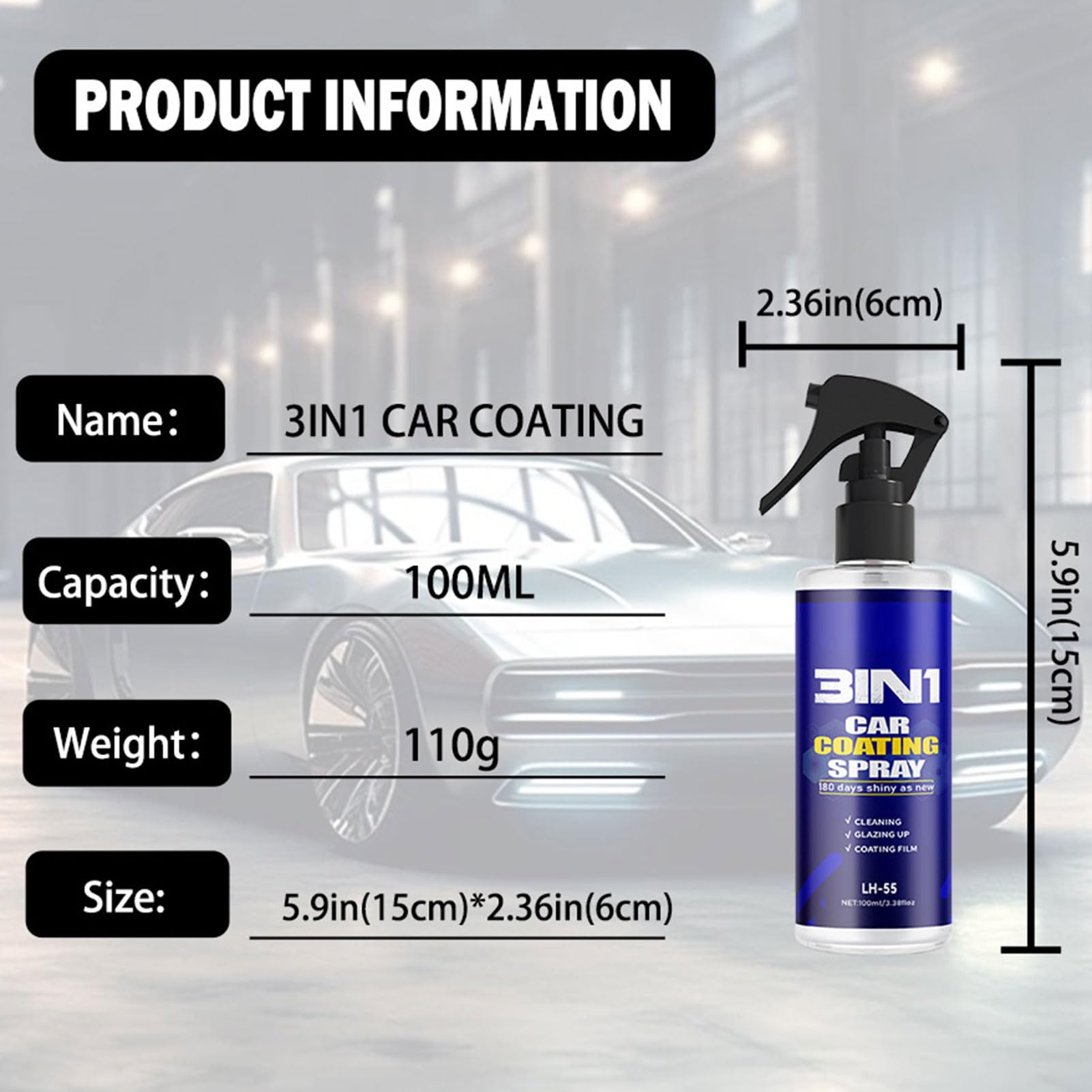 Spray de sellado de coche | Nano antiarañazos | Sellador hidrófobo resistente a los rayos UV para parabrisas, ventanas, espejos y puertas de coche, moto, barco y