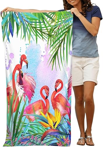 Miniatura 9 de VOOHDDY Toalla de playa de verano con diseño tropical de flamenco, grande, suave, absorbente, de secado rápido, toallas de baño de gran tamaño para