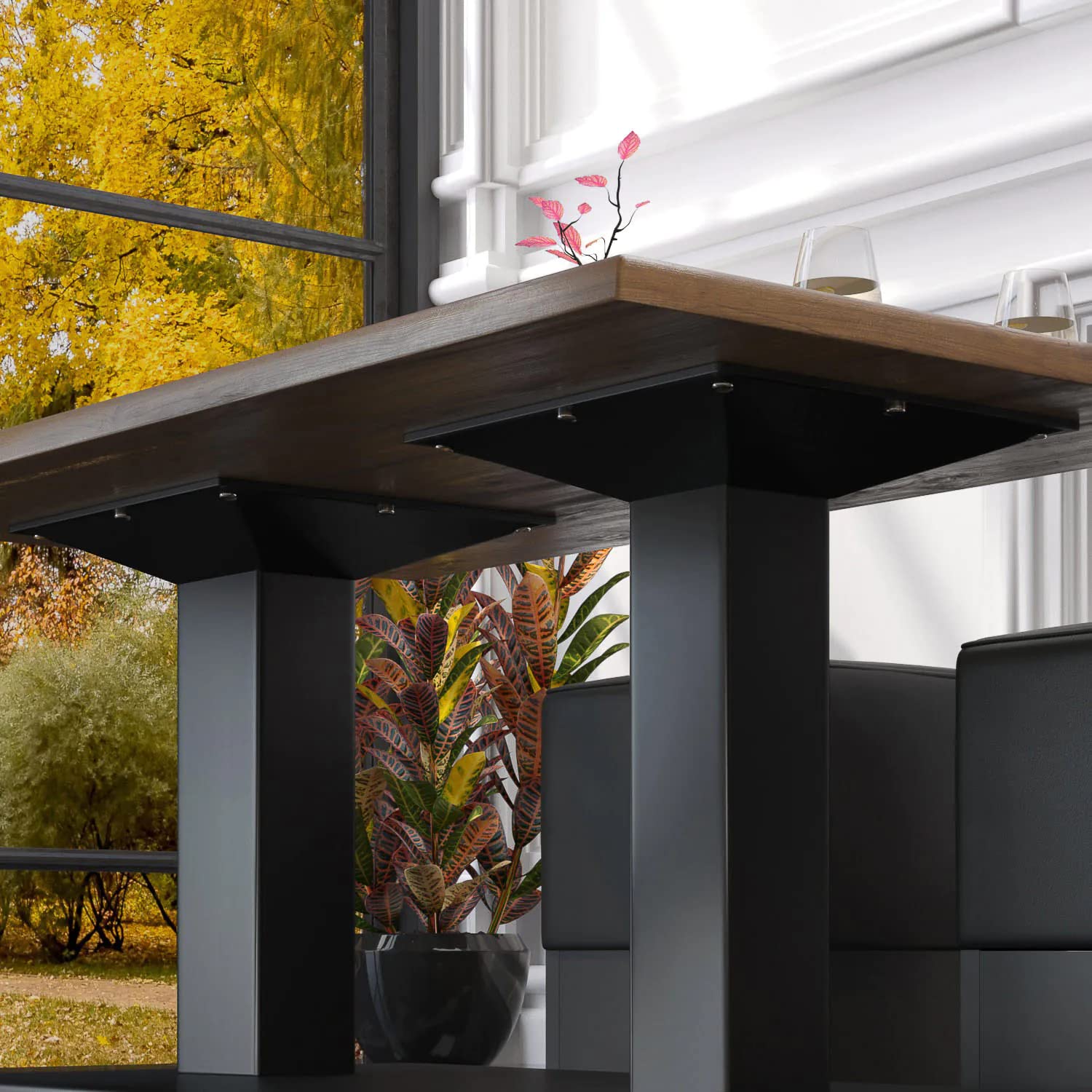 Pyramide Lounge Doppel Tischgestell | Bodenplatte: 40 x 73 cm | Gesamthöhe: 40 cm | Schwarz | Bistro Loungetisch Gestell