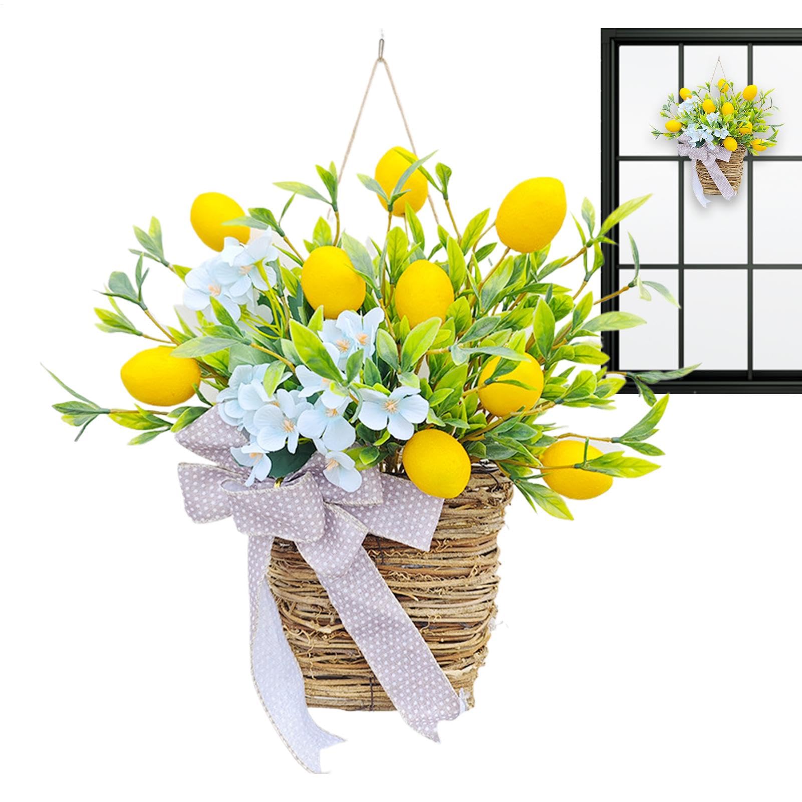 Couronne de panier de fleurs de citron pour deco de porche printanier
