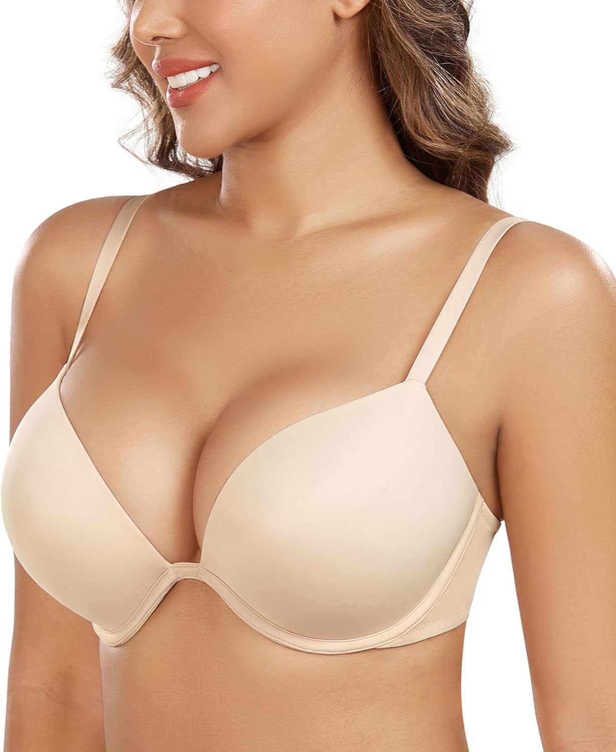 DotVol Women's Deep Plunge Push Up Low Cut Thick Padded Underwire Everyday Bra - Image 2