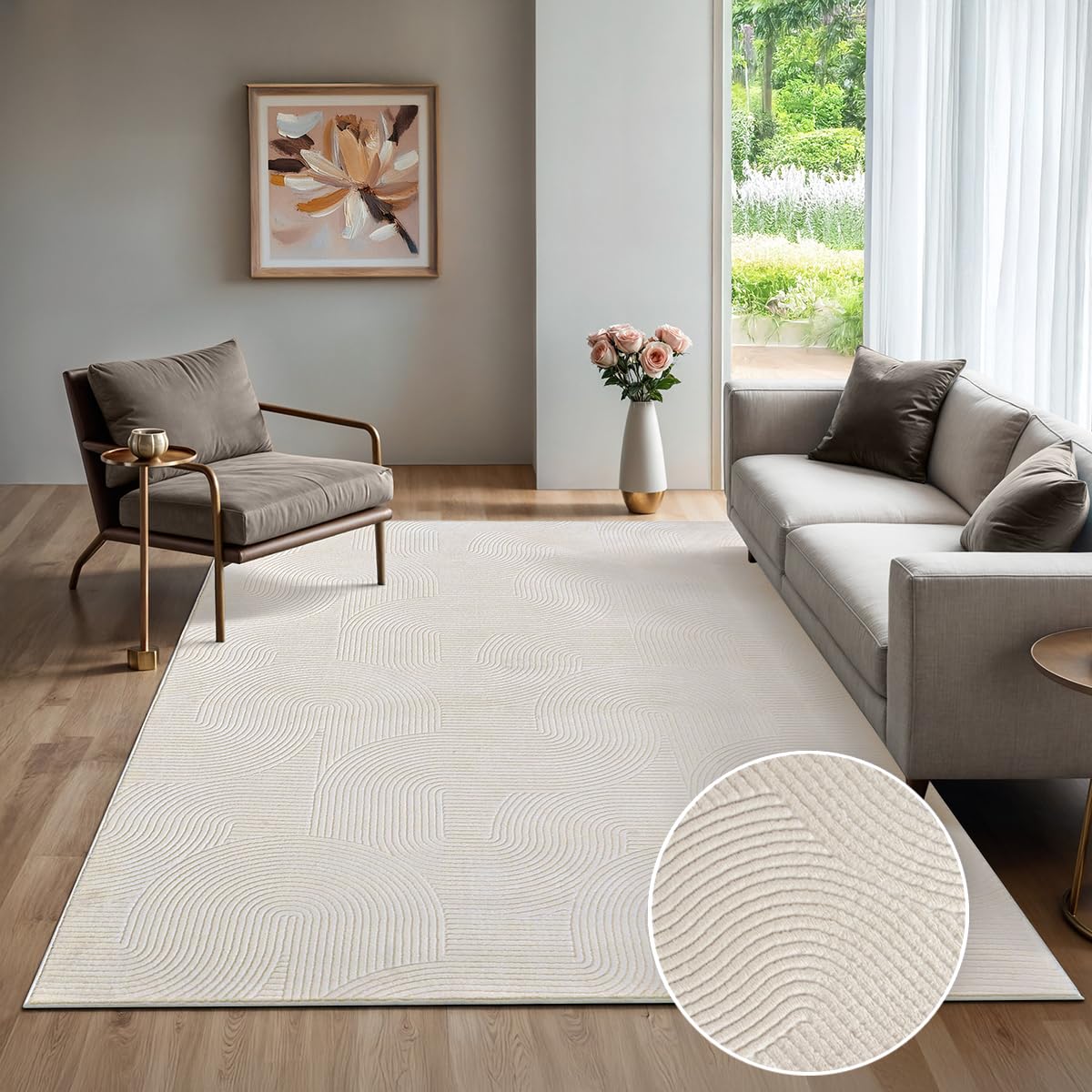 the carpet Rio - modern and soft carpet with non-slip backing and 3D look, fluffy surface, easy-care and robust, cream, 140 x 200 cm — image 1