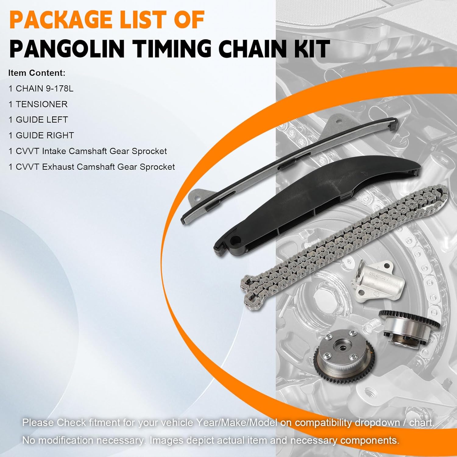 PANGOLIN Timing Chain Kit with 2PCS VVT Gear Sprocket Compatible with Elantra Cpupe 2011-2014 for Kia Soul 2012-2013 1.8 2.0L Engine, Replace 24321-2E000 243502E001 243702E000