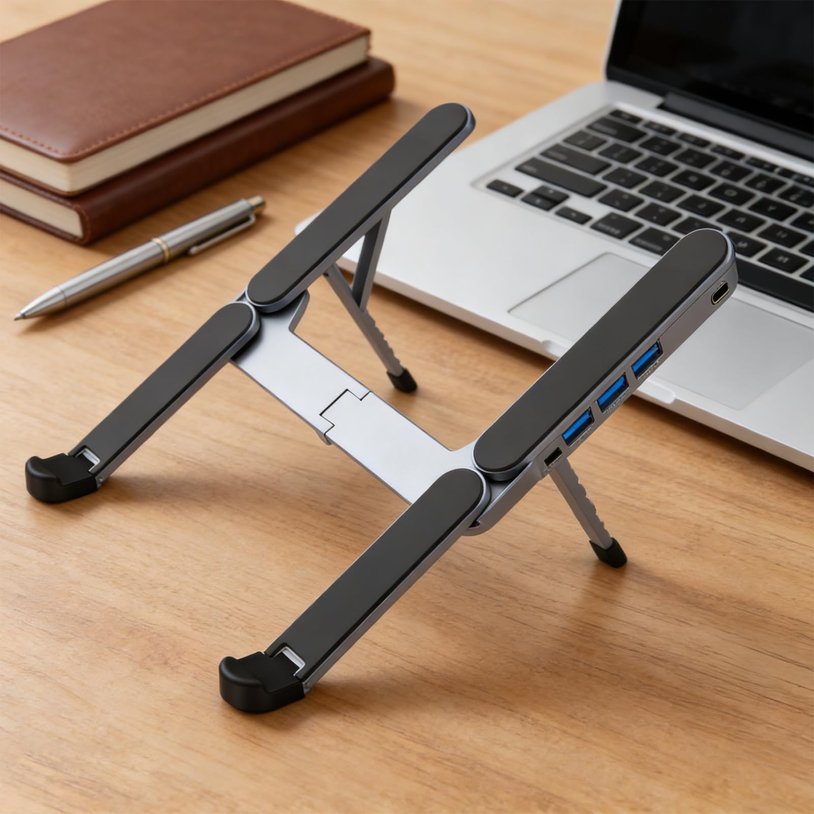 Laptop Docking Stand Base in Lega di Alluminio con USB HUB e Supporto per | Holder Portatile per Laptop Per Casa Ufficio Scrivania Viaggio Business e