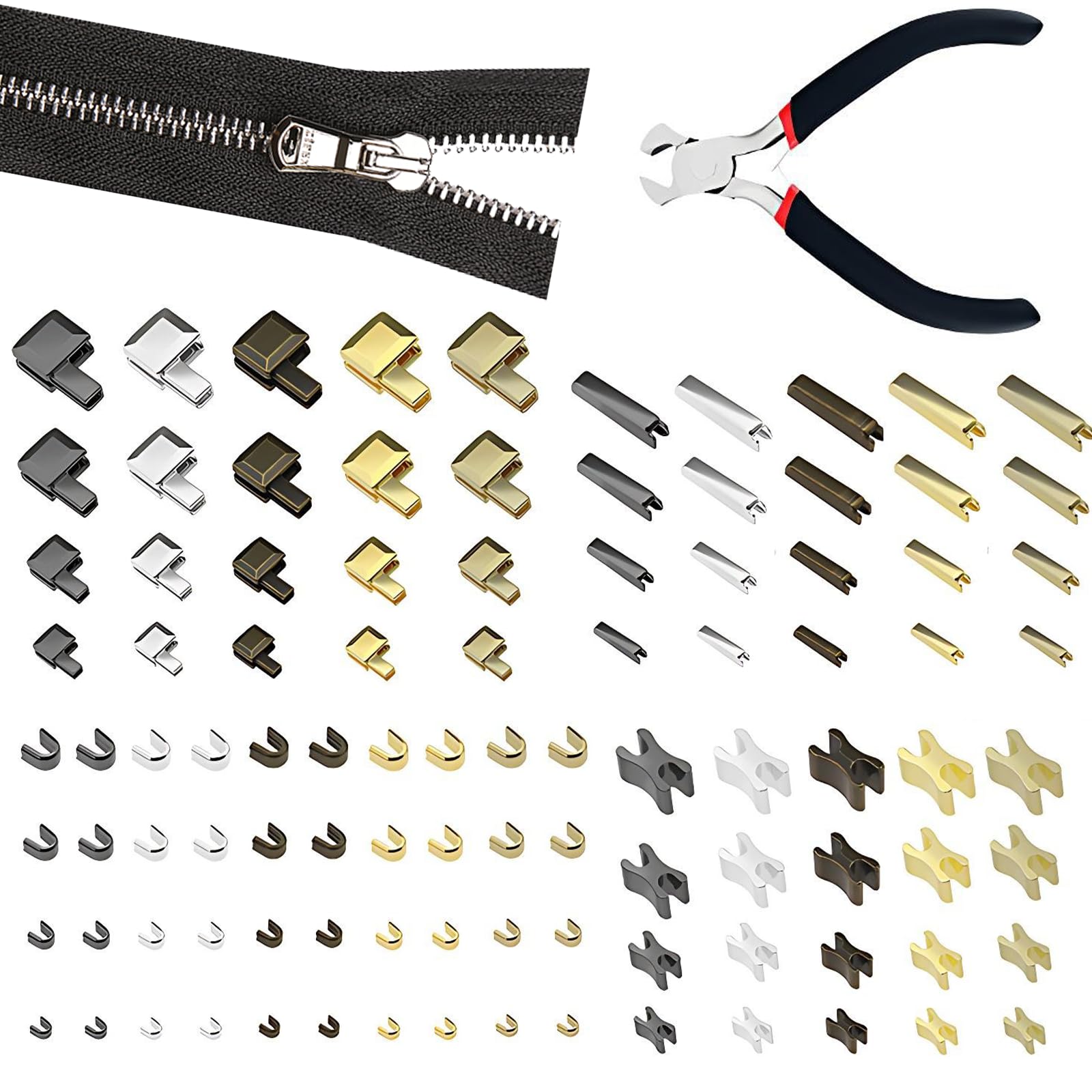 Set di riparazione per cerniere, 101 pezzi, con pinze, kit di riparazione cerniera con cursori di ricambio, per giacche, borse, zaini, bagagli, accessori di ricambio per cerniere