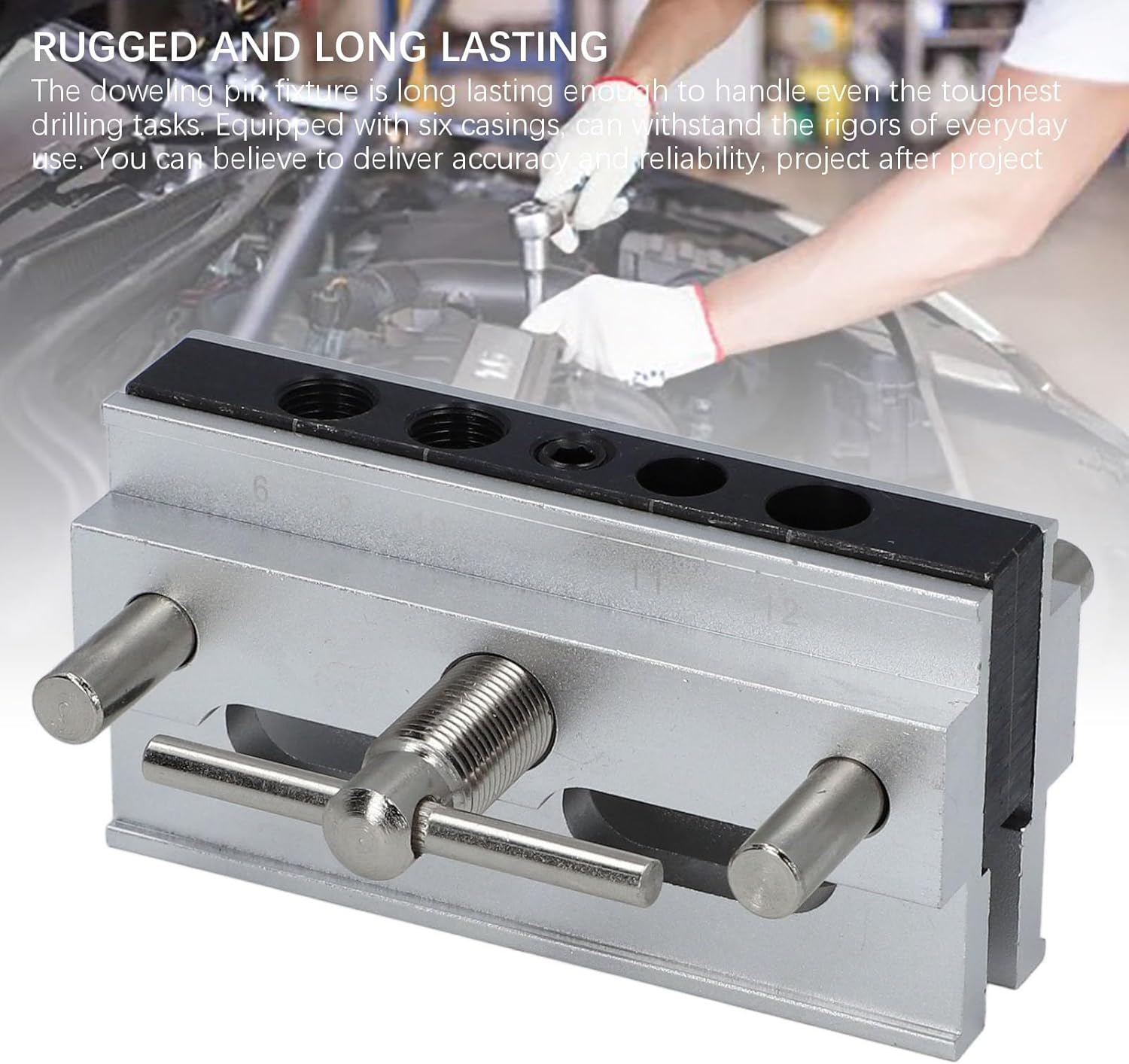 Self Centering Doweling Jig Kit Metric Adjustable Width Dowel Jig Kit for Straight Holes, Biscuit Joiner Set, 6 Bushings Power Tool Accessory Jigs for Straight Holes (Silver)