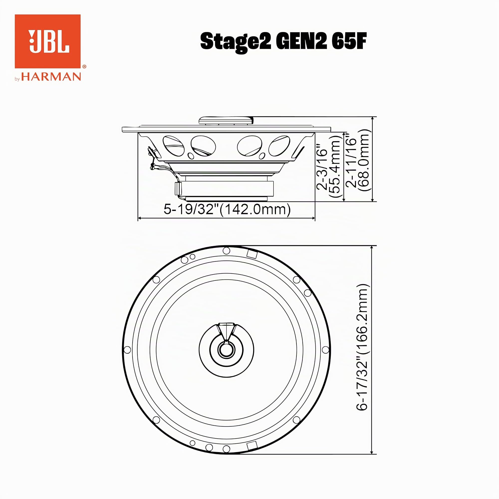JBL Stage2 GEN2 65F Altavoz Coaxial Auto 165mm (6,5 Pulgadas) - Set 2 Vías | Altavoz auto JBL 480W MAX / 60W RMS para coche, camión y autocaravana, HiFi