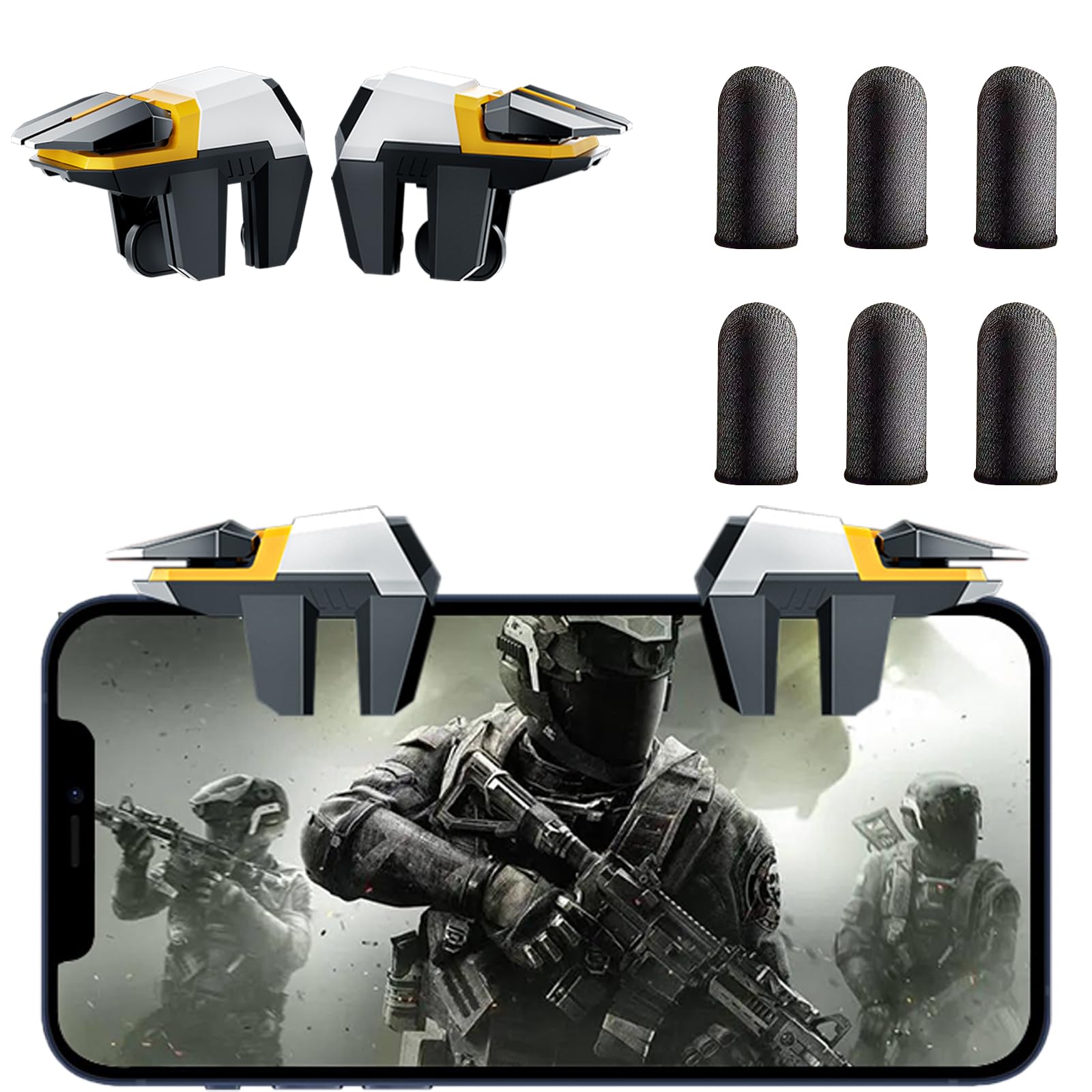 GOFOYO Mobile Game Controller, 6 Finger Gamepad with Large Thickness, Sensitive Trigger and 3 Pair Gaming Finger Sleeves
